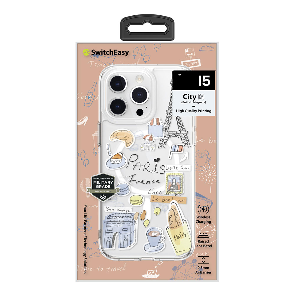 Picture of Apple iPhone 15 Pro Max 6.7 Case | Switcheasy Travel City Double In Mold Decoration Fashionable Magsafe Compatible Case for Apple iPhone 15 Pro Max 6.7 (Paris)