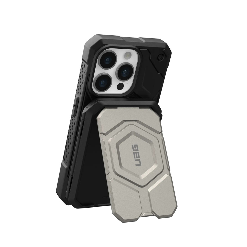 Picture of Apple iPhone 13 6.1 | UAG Premium Snap Magnetic Magsafe Compatible Wallet and Stand Kickstand Card Holder Phone Stand with RFID Technology Waterproof (Black Titanium)
