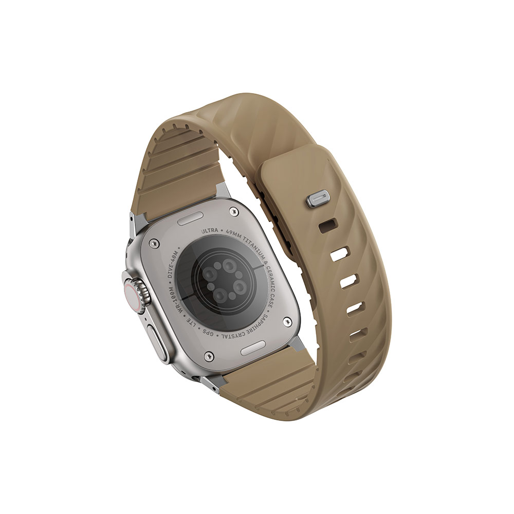 Picture of Apple Watch 10 42mm  | Uniq Silicone Rubber Strap with Magnetic Closure for Apple Watch 49mm 46mm 45mm 44mm 42mm 40mm (Soft Sand)