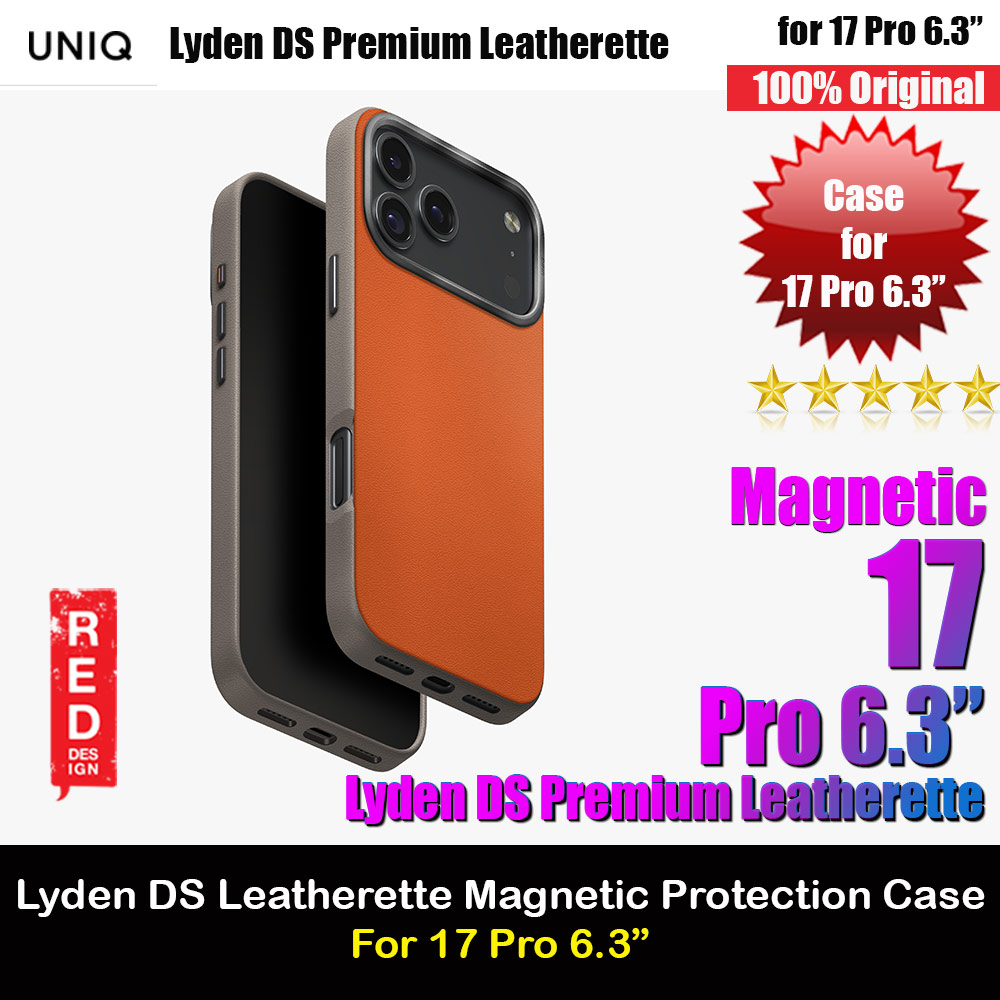 Picture of Uniq Lyden DS Premium Leatherette Magclick Protection Case for iPhone 17 Pro 6.3 (Flamed Orange) Apple iPhone 17 Pro 6.3- Apple iPhone 17 Pro 6.3 Cases, Apple iPhone 17 Pro 6.3 Covers, iPad Cases and a wide selection of Apple iPhone 17 Pro 6.3 Accessories in Malaysia, Sabah, Sarawak and Singapore 