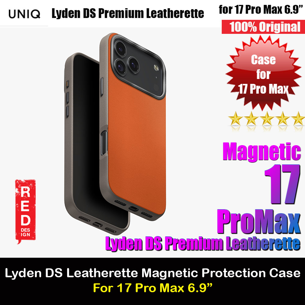 Picture of Uniq Lyden DS Premium Leatherette Magclick Protection Case for iPhone 17 Pro Max 6.9 (Flamed Orange) Apple iPhone 17 Pro Max 6.9- Apple iPhone 17 Pro Max 6.9 Cases, Apple iPhone 17 Pro Max 6.9 Covers, iPad Cases and a wide selection of Apple iPhone 17 Pro Max 6.9 Accessories in Malaysia, Sabah, Sarawak and Singapore 