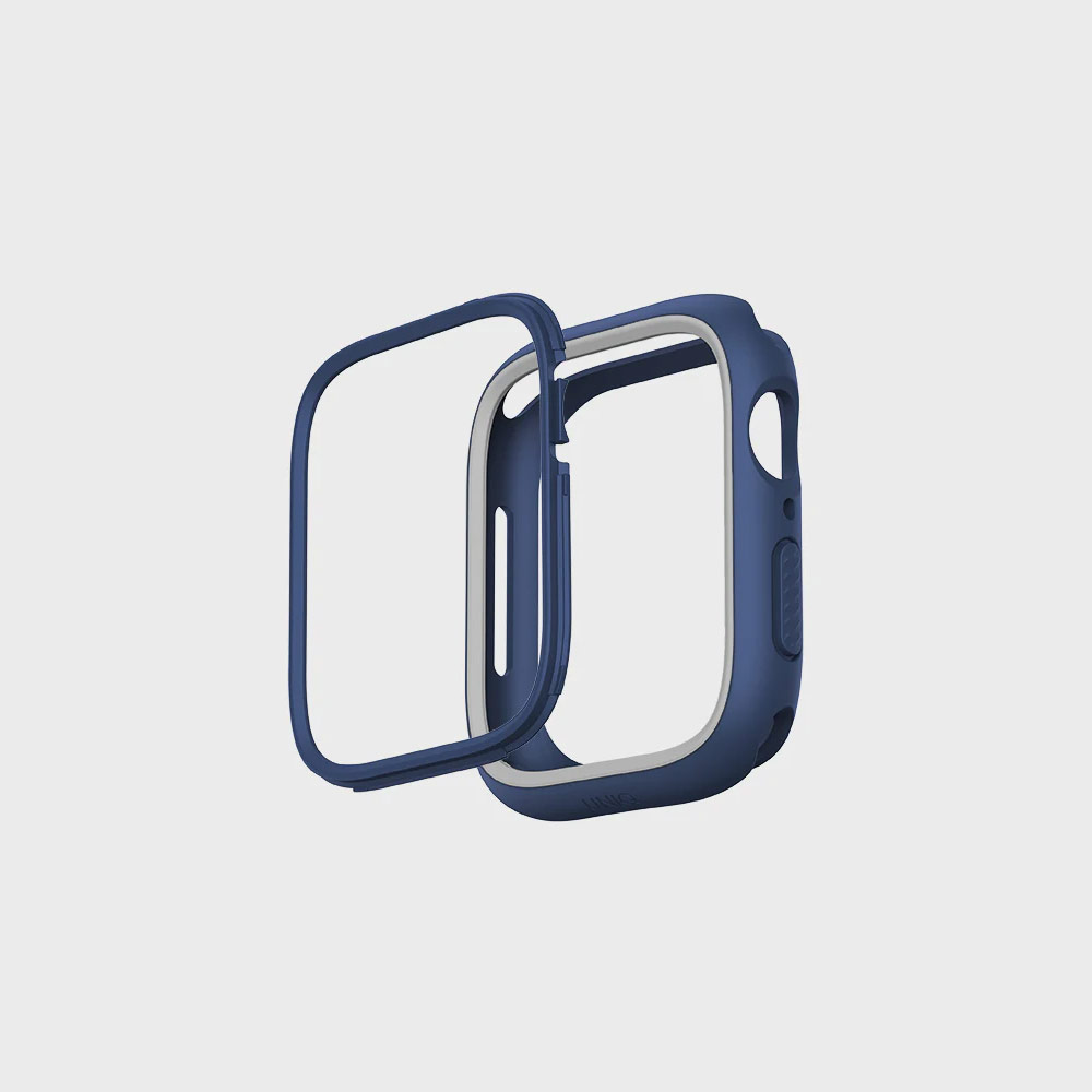 Picture of Apple Watch 45mm Case | Uniq Moduo Mix and Match Color TPU Bumper with Polycarbonate Bezel Series Case for Apple Watch 45mm 44mm (Blue Grey)