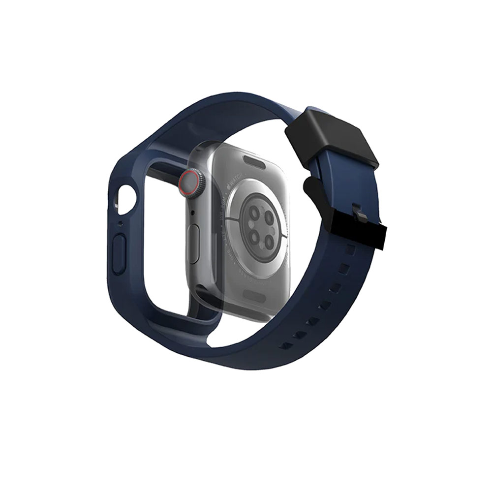 Picture of Apple Watch 44mm Case | Uniq Monus 2 in 1 Unibody Soft Lightweight Waterproof Hybrid Strap Case for Apple Watch 45mm 44mm Series 5 6 7 SE (Blue)