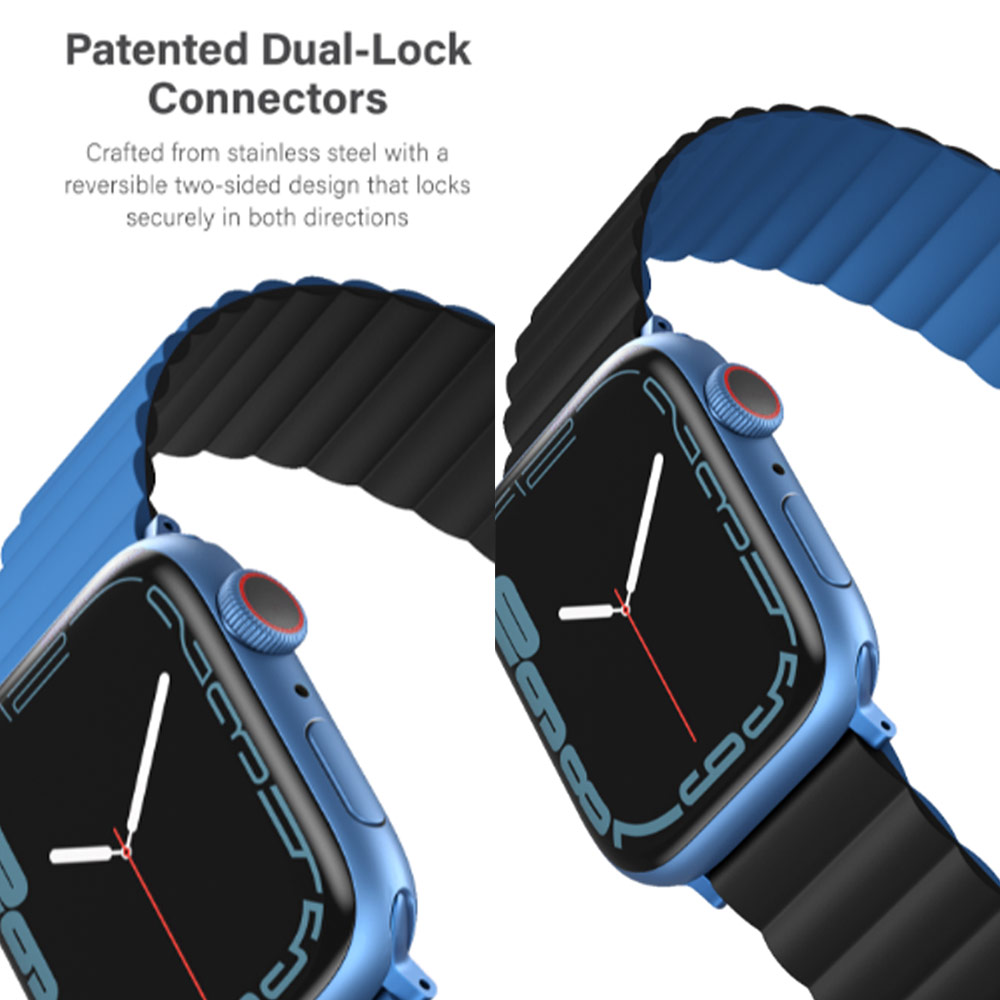 Picture of Apple Watch 49mm Ultra | nUiq Revix Reversible Magnetic Silicone Strap Apple Watch 49mm Ultra 45mm 44mm 42mm Series 1 2 3 4 5 6 7 SE Nike (Blue Black)
