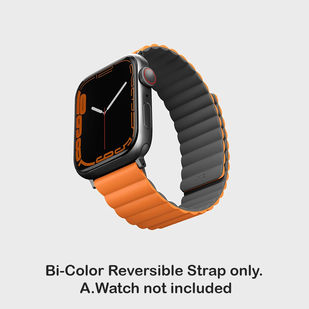 Picture of Apple Watch 49mm Ultra | Uniq Revix Reversible Magnetic Silicone Strap Apple Watch 49mm Ultra 45mm 44mm 42mm Series 1 2 3 4 5 6 7 SE Nike (Grey Orange)