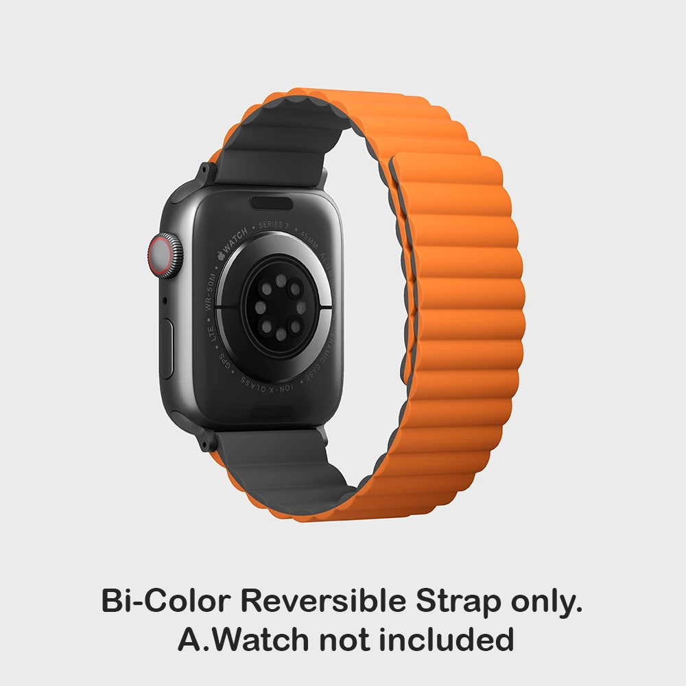Picture of Apple Watch 49mm Ultra | Uniq Revix Reversible Magnetic Silicone Strap Apple Watch 49mm Ultra 45mm 44mm 42mm Series 1 2 3 4 5 6 7 SE Nike (Grey Orange)