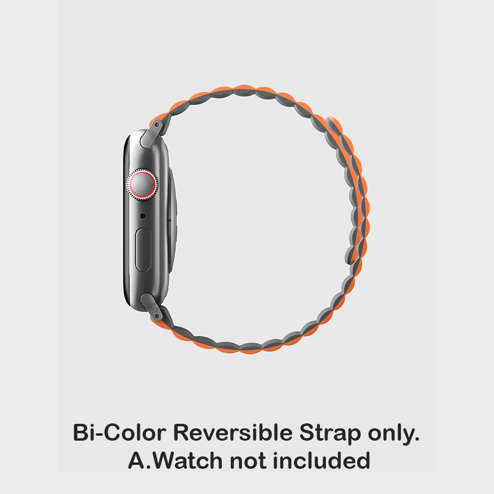 Picture of Apple Watch 49mm Ultra | Uniq Revix Reversible Magnetic Silicone Strap Apple Watch 49mm Ultra 45mm 44mm 42mm Series 1 2 3 4 5 6 7 SE Nike (Grey Orange)