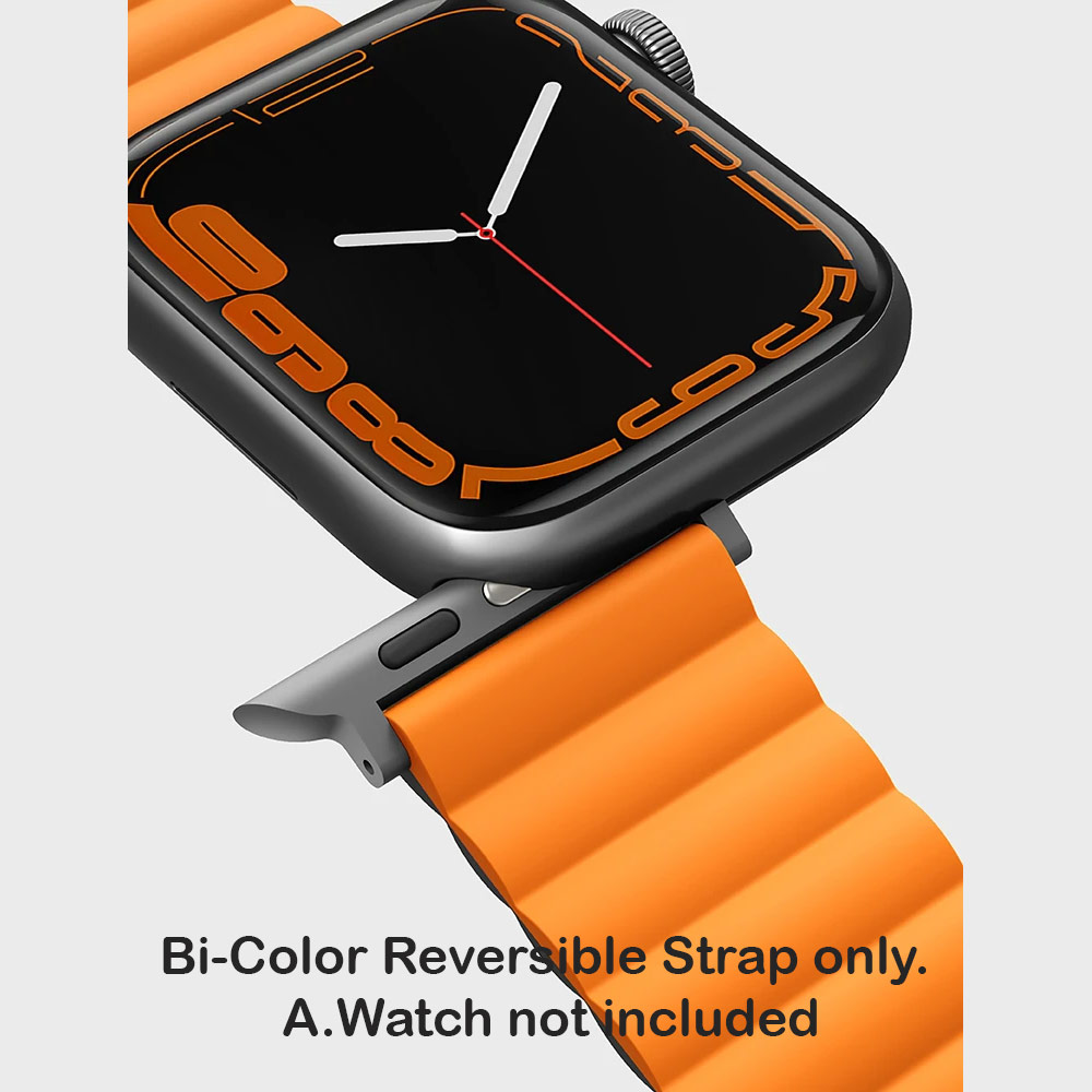 Picture of Apple Watch 49mm Ultra | Uniq Revix Reversible Magnetic Silicone Strap Apple Watch 49mm Ultra 45mm 44mm 42mm Series 1 2 3 4 5 6 7 SE Nike (Grey Orange)