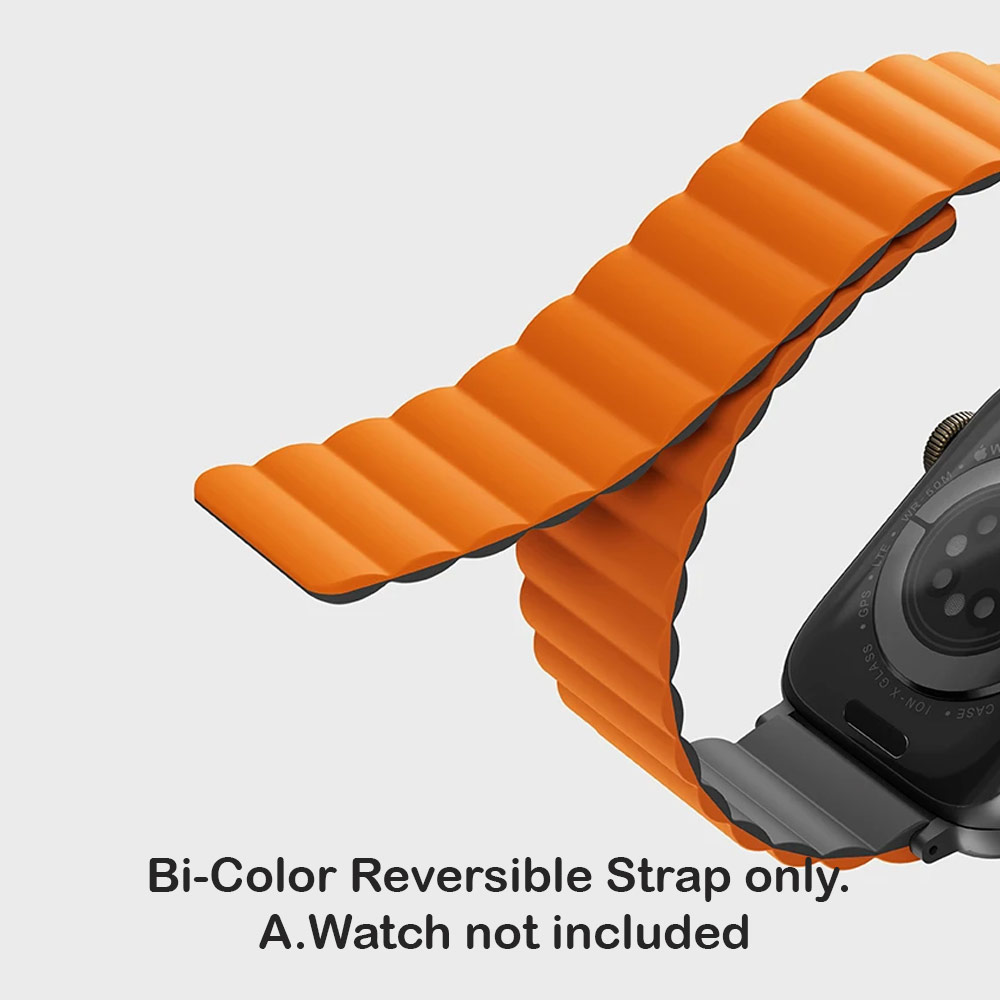 Picture of Apple Watch 49mm Ultra | Uniq Revix Reversible Magnetic Silicone Strap Apple Watch 49mm Ultra 45mm 44mm 42mm Series 1 2 3 4 5 6 7 SE Nike (Grey Orange)