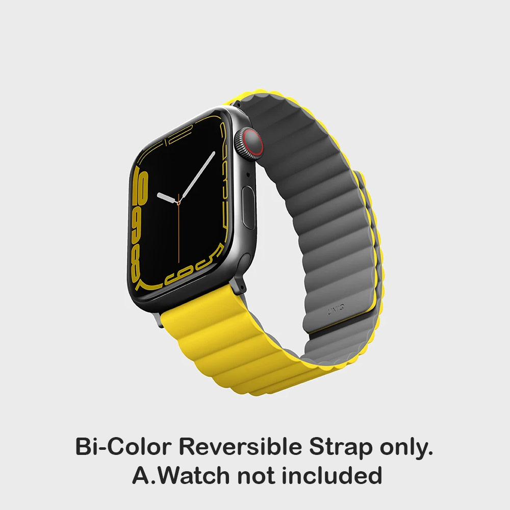 Picture of Apple Watch 49mm Ultra | Uniq Revix Reversible Magnetic Silicone Strap Apple Watch 49mm Ultra 45mm 44mm 42mm Series 1 2 3 4 5 6 7 SE Nike (Yellow Grey)