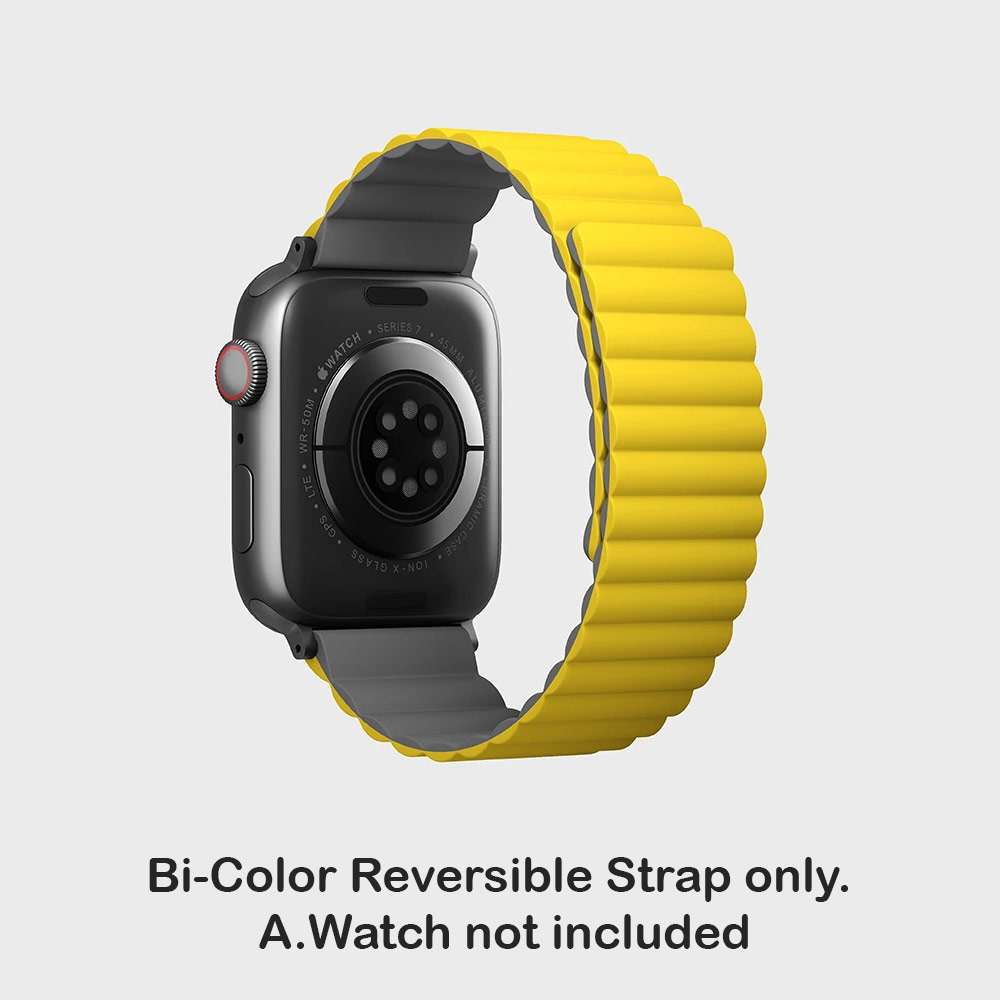 Picture of Apple Watch 49mm Ultra | Uniq Revix Reversible Magnetic Silicone Strap Apple Watch 49mm Ultra 45mm 44mm 42mm Series 1 2 3 4 5 6 7 SE Nike (Yellow Grey)
