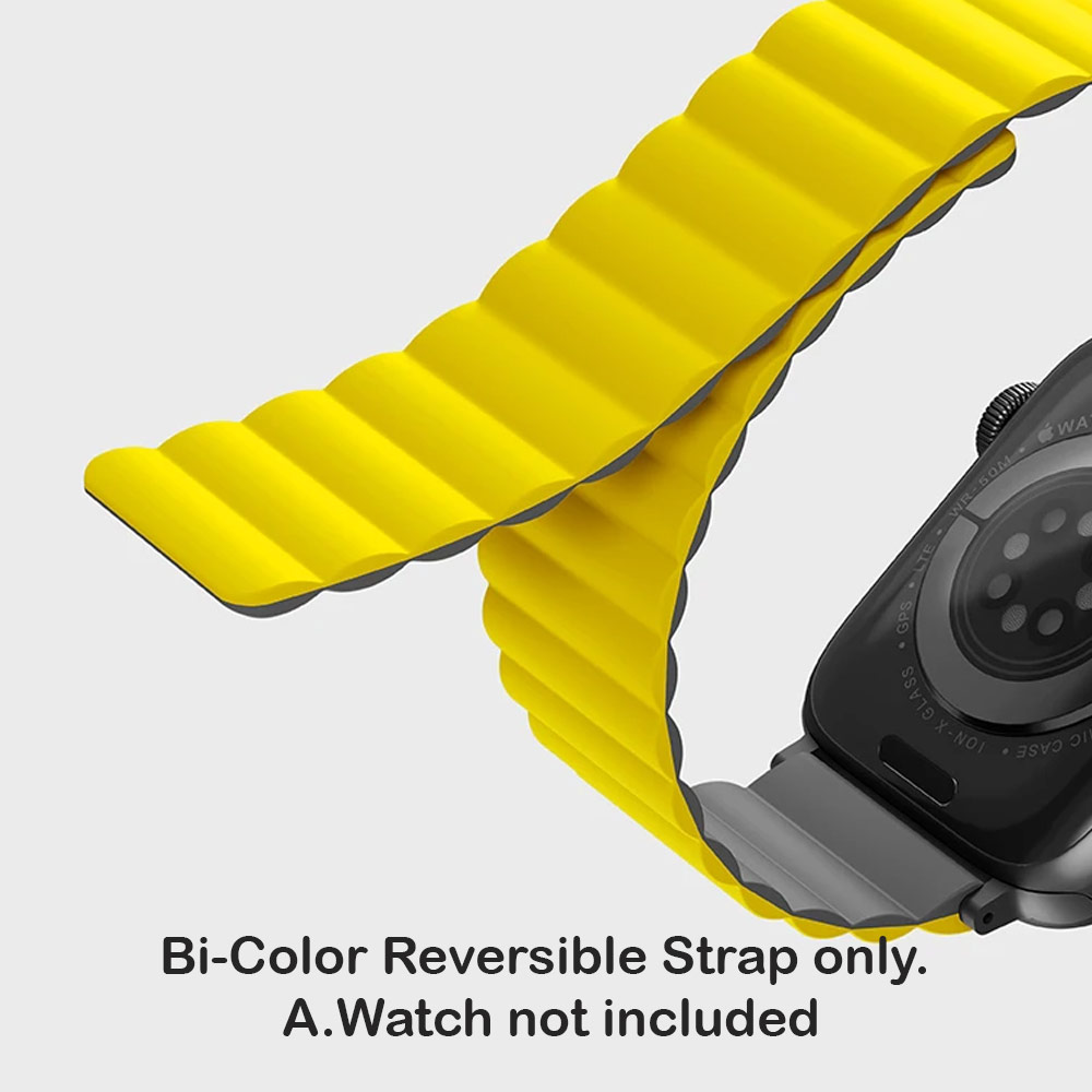 Picture of Apple Watch 49mm Ultra | Uniq Revix Reversible Magnetic Silicone Strap Apple Watch 49mm Ultra 45mm 44mm 42mm Series 1 2 3 4 5 6 7 SE Nike (Yellow Grey)