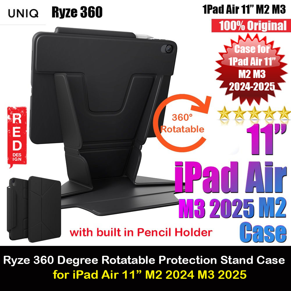 Picture of Uniq Ryze 360 Degree Rotatable Standable as Stand Holder Protection Case for iPad Air 11 M2 2024 M3 2025 (Black) Apple iPad Air 11 M3 2025- Apple iPad Air 11 M3 2025 Cases, Apple iPad Air 11 M3 2025 Covers, iPad Cases and a wide selection of Apple iPad Air 11 M3 2025 Accessories in Malaysia, Sabah, Sarawak and Singapore 
