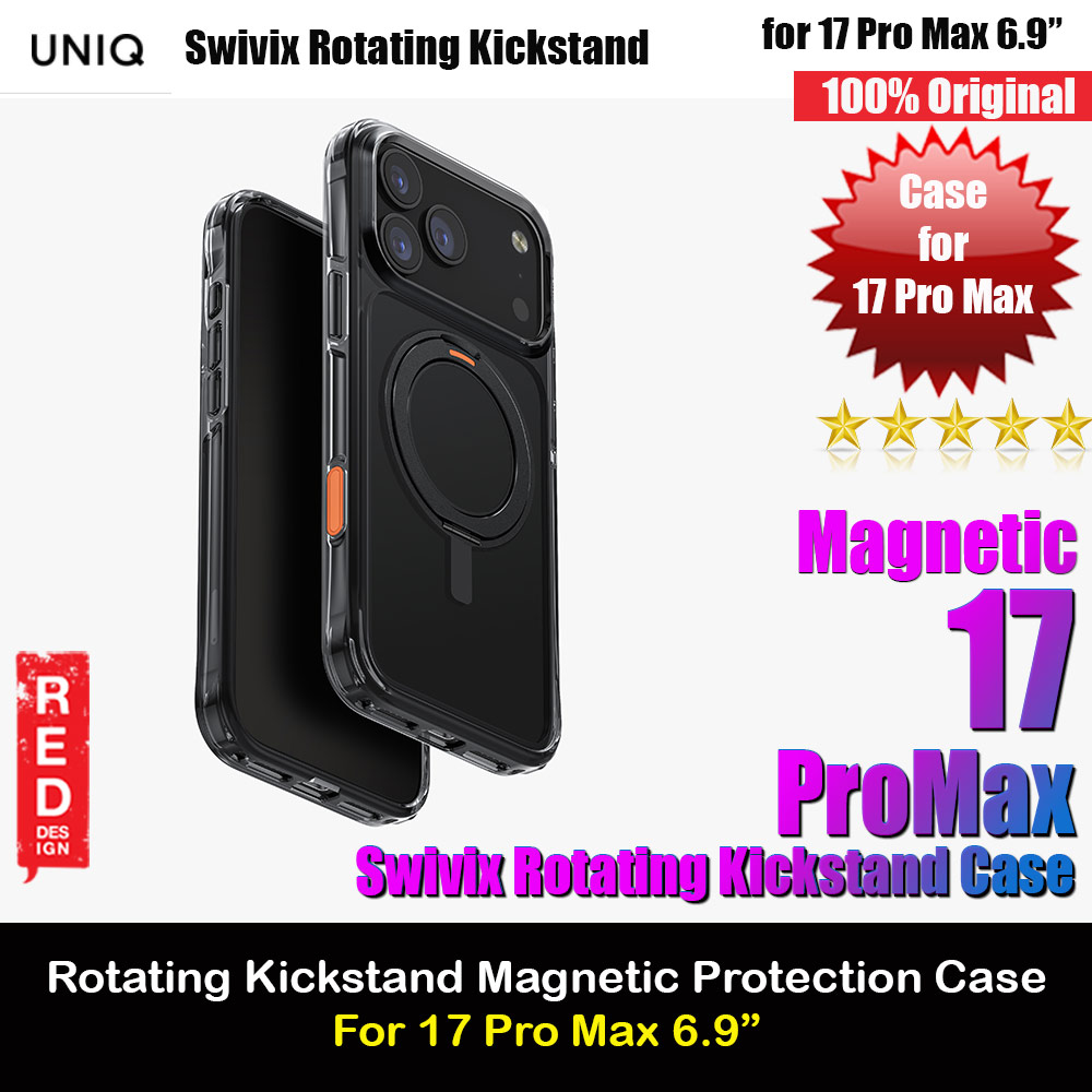 Picture of Uniq Swivix Rotating 360 Kickstand Case Magclick Protection Case for iPhone 17 Pro Max 6.9 (Carbon Black) Apple iPhone 17 Pro Max 6.9- Apple iPhone 17 Pro Max 6.9 Cases, Apple iPhone 17 Pro Max 6.9 Covers, iPad Cases and a wide selection of Apple iPhone 17 Pro Max 6.9 Accessories in Malaysia, Sabah, Sarawak and Singapore 