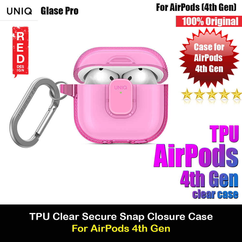 Picture of Uniq Glase Pro Secure Snap Closure Protective Protection Soft Clear Case with Carabiner for Apple Airpods 4th gen  (Pink) Apple Airpods 4- Apple Airpods 4 Cases, Apple Airpods 4 Covers, iPad Cases and a wide selection of Apple Airpods 4 Accessories in Malaysia, Sabah, Sarawak and Singapore 