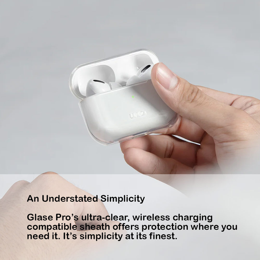 Picture of Apple Airpods Pro 2 Case | Uniq Glase Pro Secure Snap Closure Protective Protection Soft Clear Case with Carabiner for Apple Airpods Pro 2 (Smoke)