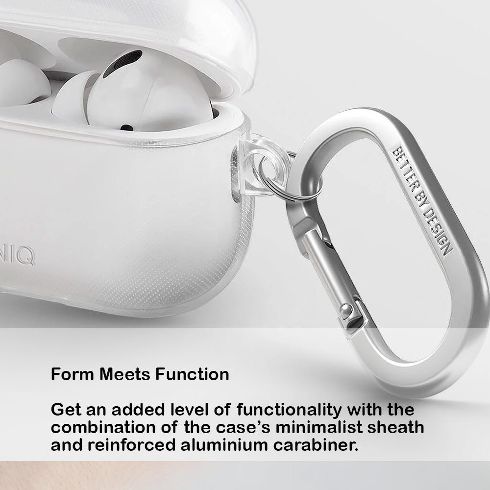 Picture of Apple Airpods Pro 2 Case | Uniq Glase Pro Secure Snap Closure Protective Protection Soft Clear Case with Carabiner for Apple Airpods Pro 2 (Smoke)