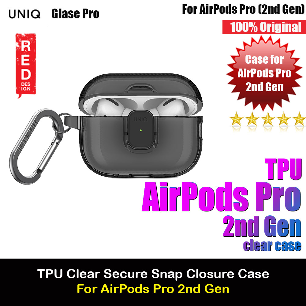 Picture of Uniq Glase Pro Secure Snap Closure Protective Protection Soft Clear Case with Carabiner for Apple Airpods Pro 2 (Smoke) Apple Airpods Pro 2- Apple Airpods Pro 2 Cases, Apple Airpods Pro 2 Covers, iPad Cases and a wide selection of Apple Airpods Pro 2 Accessories in Malaysia, Sabah, Sarawak and Singapore 