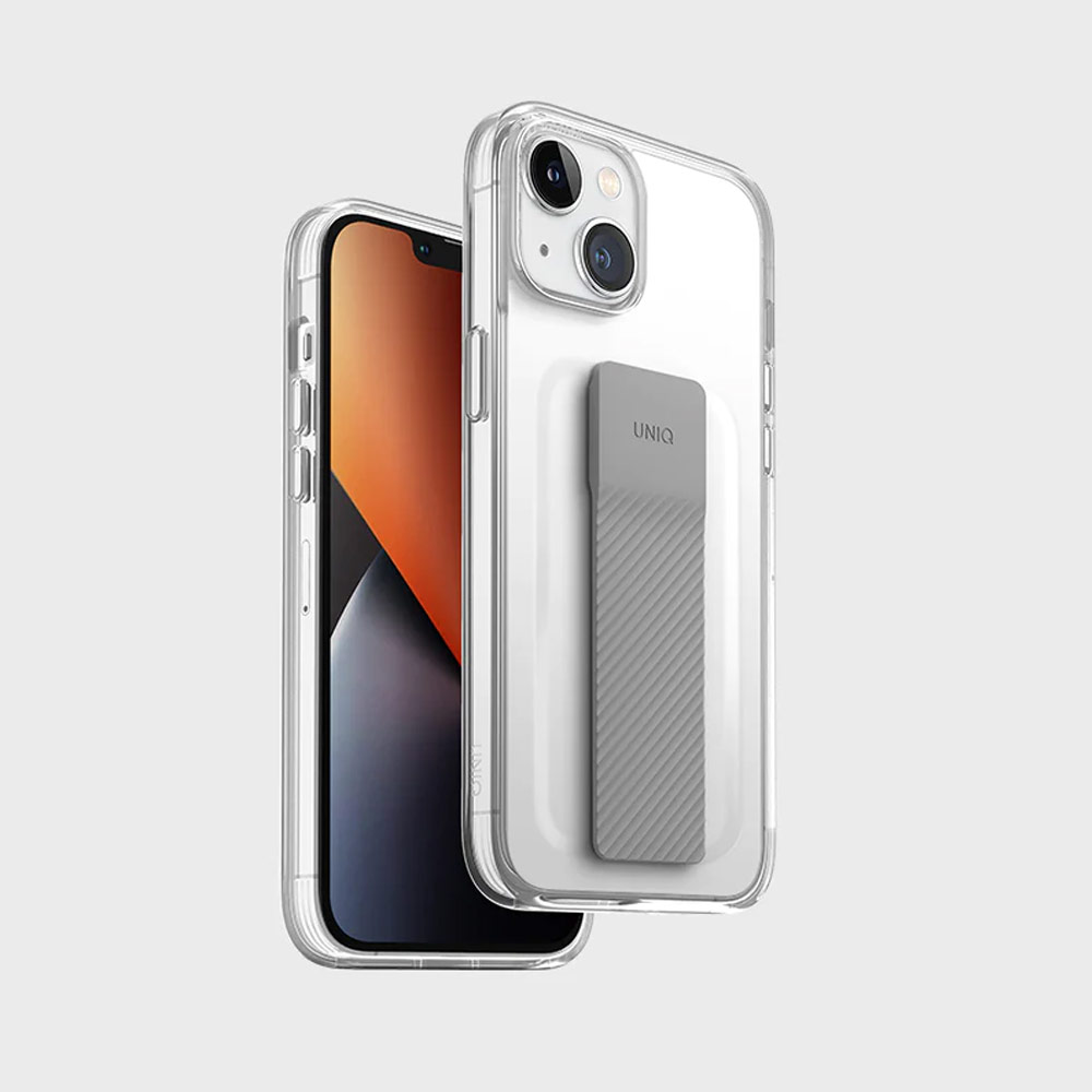 Picture of Apple iPhone 14 6.1 Case | Uniq Heldro Mount Hand Grip Design Drop Protection Case for iPhone 14 6.1 (Lucent Clear)