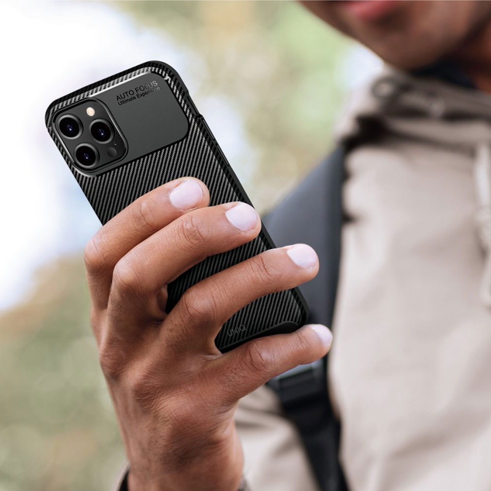 Picture of Apple iPhone 12 6.1 Case | Uniq Hexa Carbon Fiber Texture Flex Soft Drop Protection Case for iPhone 12 iPhone 12 Pro 6.1 (Black)