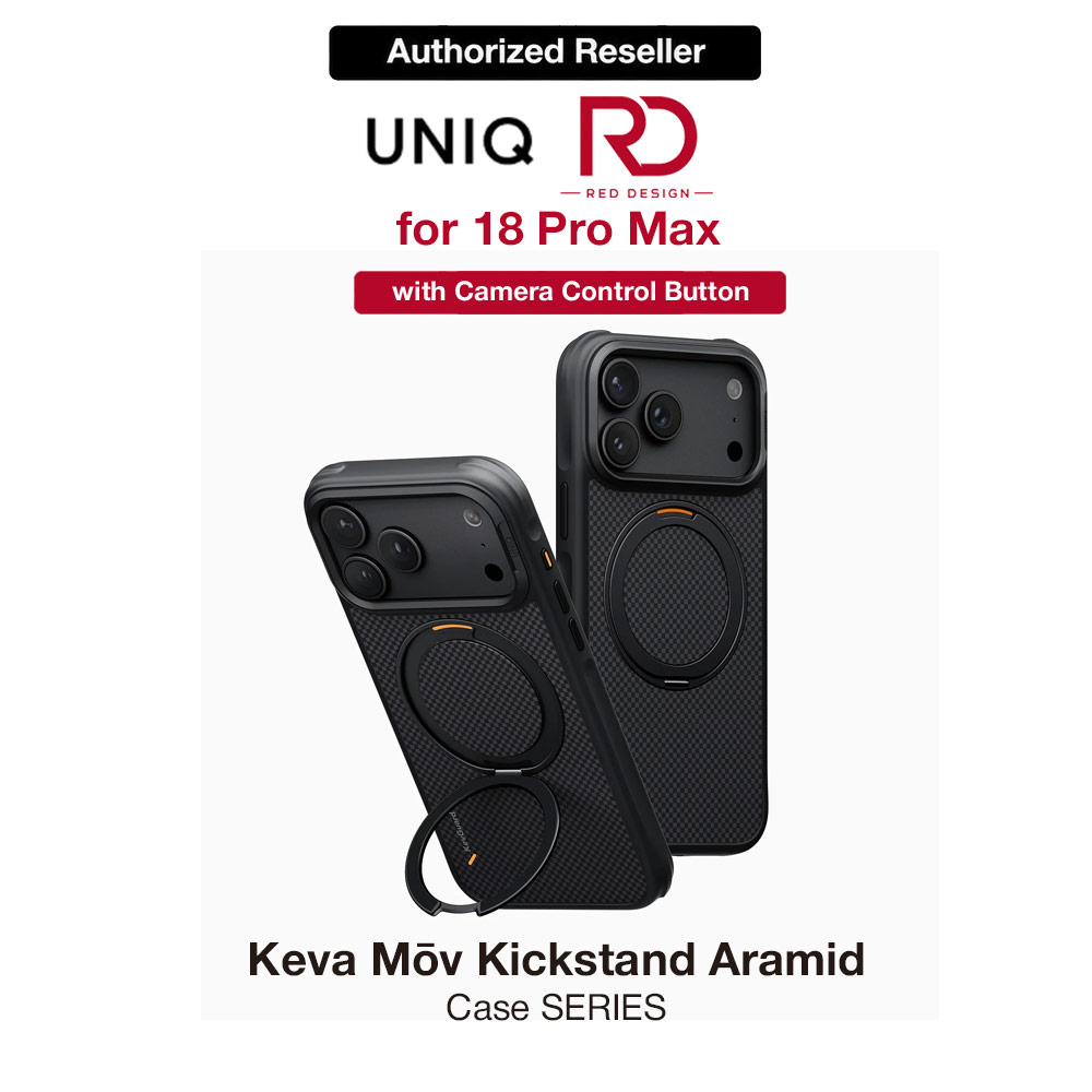 Picture of Uniq Keva Mov 360 Kickstand Aramid Magnetic Protection Case with Camera Control Button for iPhone 18 Pro Max - Carbon Black Apple iPhone 18 Pro Max- Apple iPhone 18 Pro Max Cases, Apple iPhone 18 Pro Max Covers, iPad Cases and a wide selection of Apple iPhone 18 Pro Max Accessories in Malaysia, Sabah, Sarawak and Singapore 