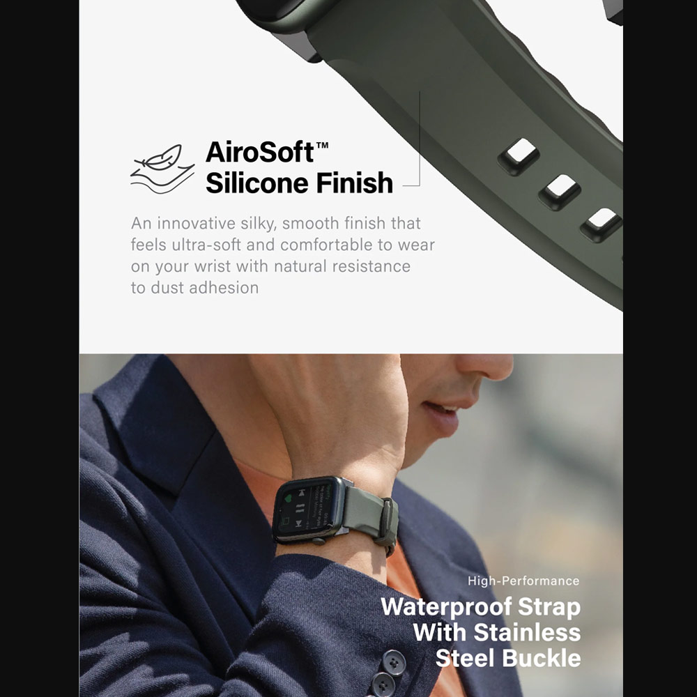 Picture of Apple Watch 42mm  | Uniq Linus Waterproof AiroSoft TM Breathable Silicone Strap Apple Watch 49 Ultra 45mm 44mm 42mm Series 1 2 3 4 5 6 7 SE 8 (Midnight Black)