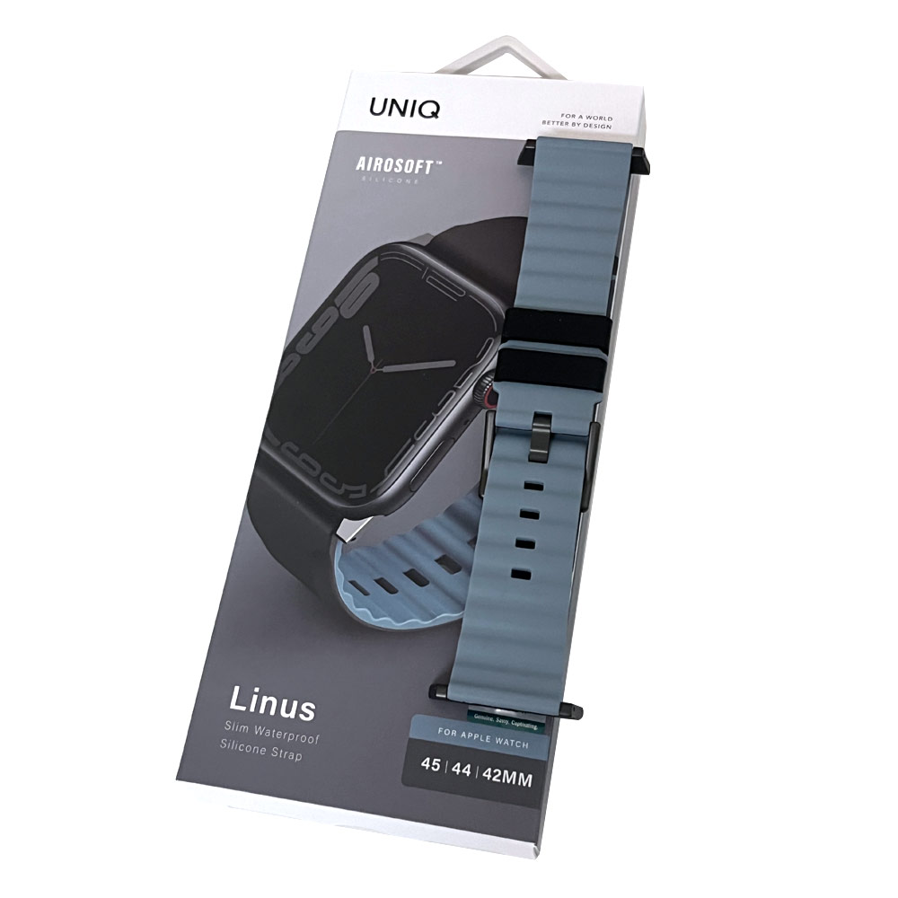 Picture of Apple Watch 42mm  | Uniq Linus Waterproof AiroSoft TM Breathable Silicone Strap Apple Watch 49 Ultra 45mm 44mm 42mm Series 1 2 3 4 5 6 7 SE 8 (Midnight Black)