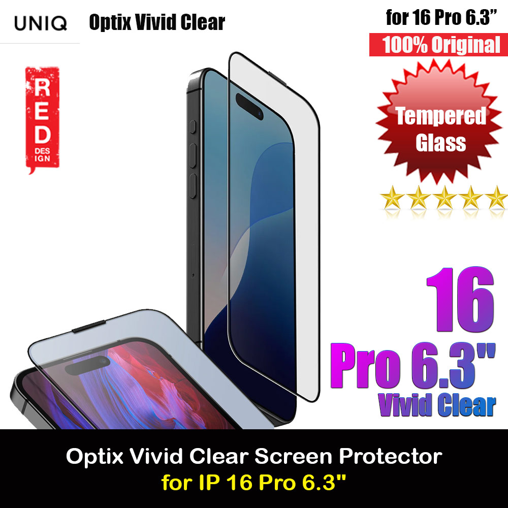 Picture of Uniq Optix Vivid Tempered Glass Screen Protector with Installation Helper Kit for iPhone 16 Pro 6.3 (Clear) Apple iPhone 16 Pro 6.3- Apple iPhone 16 Pro 6.3 Cases, Apple iPhone 16 Pro 6.3 Covers, iPad Cases and a wide selection of Apple iPhone 16 Pro 6.3 Accessories in Malaysia, Sabah, Sarawak and Singapore 