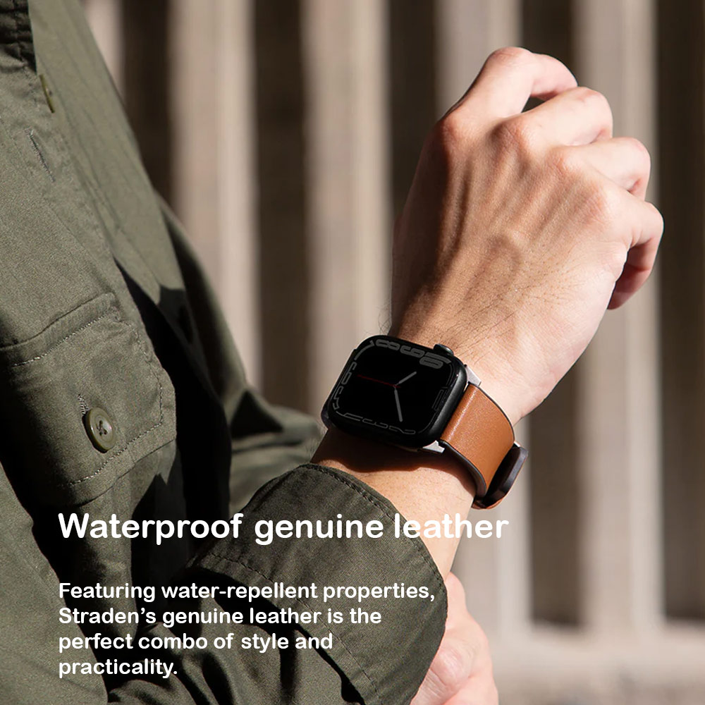 Picture of Apple Watch 42mm  | Uniq Straden Inner Silicone Outer Genuine Leather Strap for Apple Watch 49mm Ultra 45mm 44mm 42mm Series 4 5 6 7 8 SE (Navy  Blue)