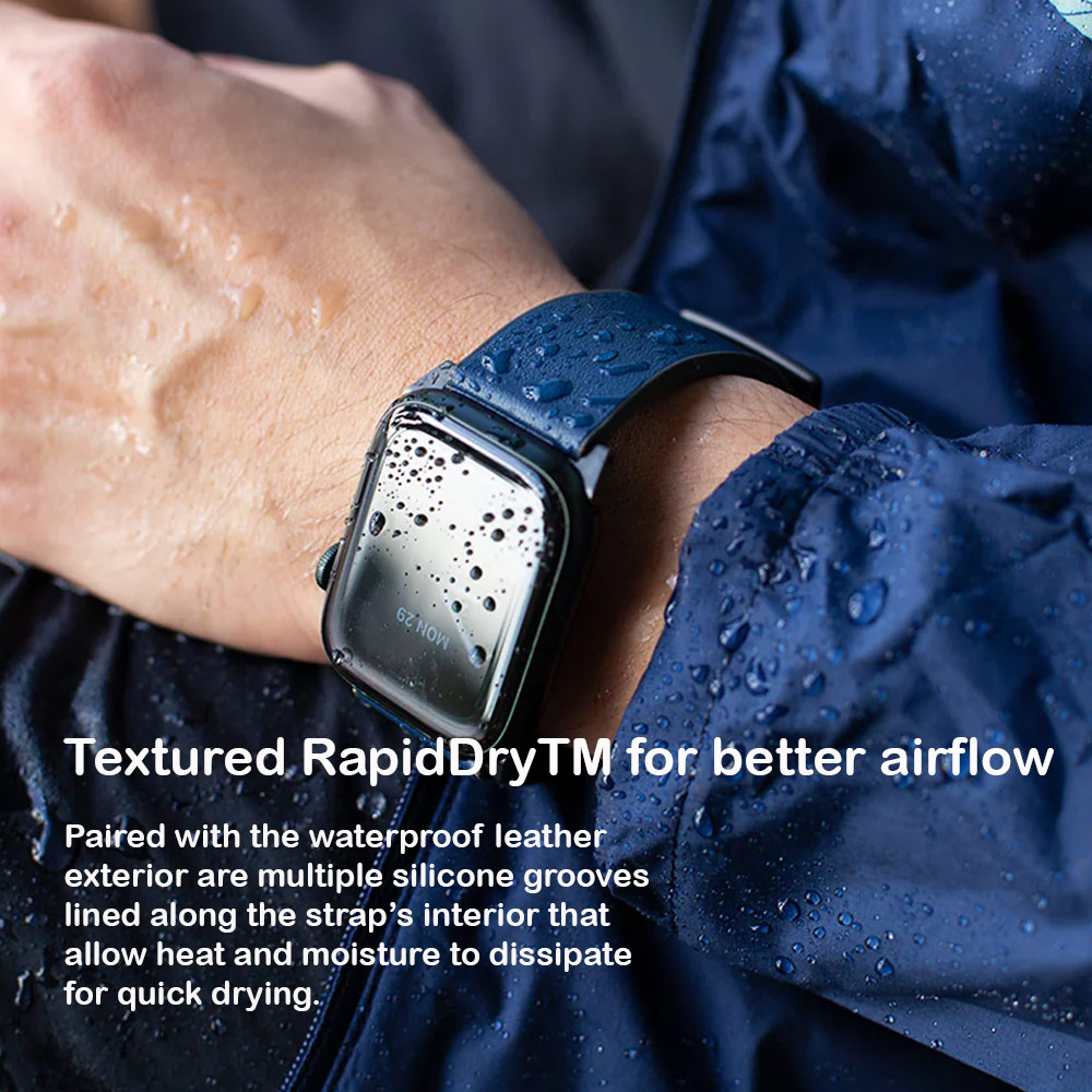 Picture of Apple Watch 42mm  | Uniq Straden Inner Silicone Outer Genuine Leather Strap for Apple Watch 49mm Ultra 45mm 44mm 42mm Series 4 5 6 7 8 SE (Navy  Blue)