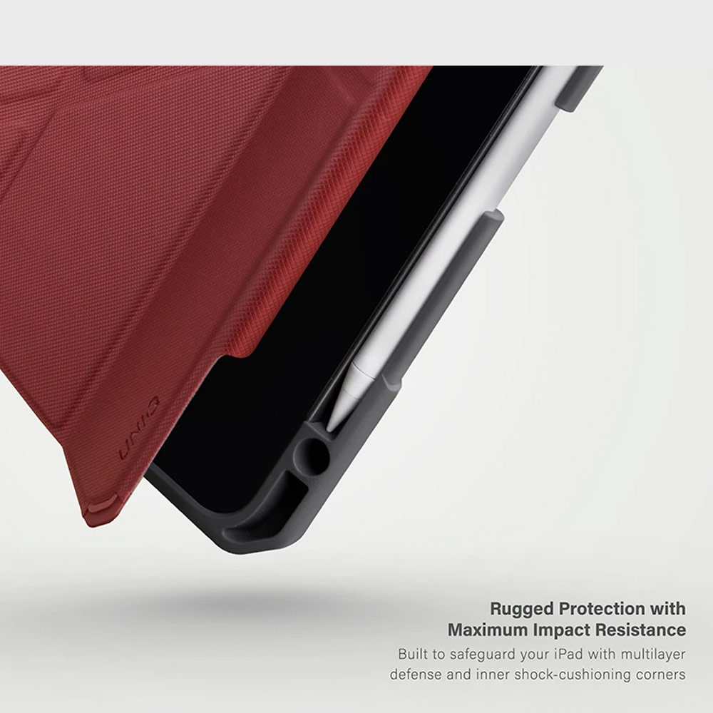 Picture of Apple iPad Air 10.9 2020 Case | Uniq Trexa Rugged Protective Case for iPad Pro 3rd Gen 2020 2021 iPad Air 10.9 2020 Stand Case Protection Case Flip Case (Red)