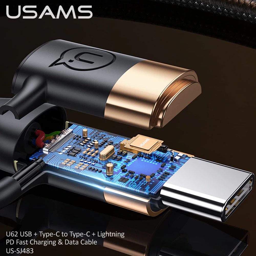 Picture of Usams 4 in 1 PD Fast Charge Up to 60W Cable 3A Max Type C Lightning Cable for iPhone 12 Pro Max Laptop Tablet IPad Pro Macbook Air Andriod Phone