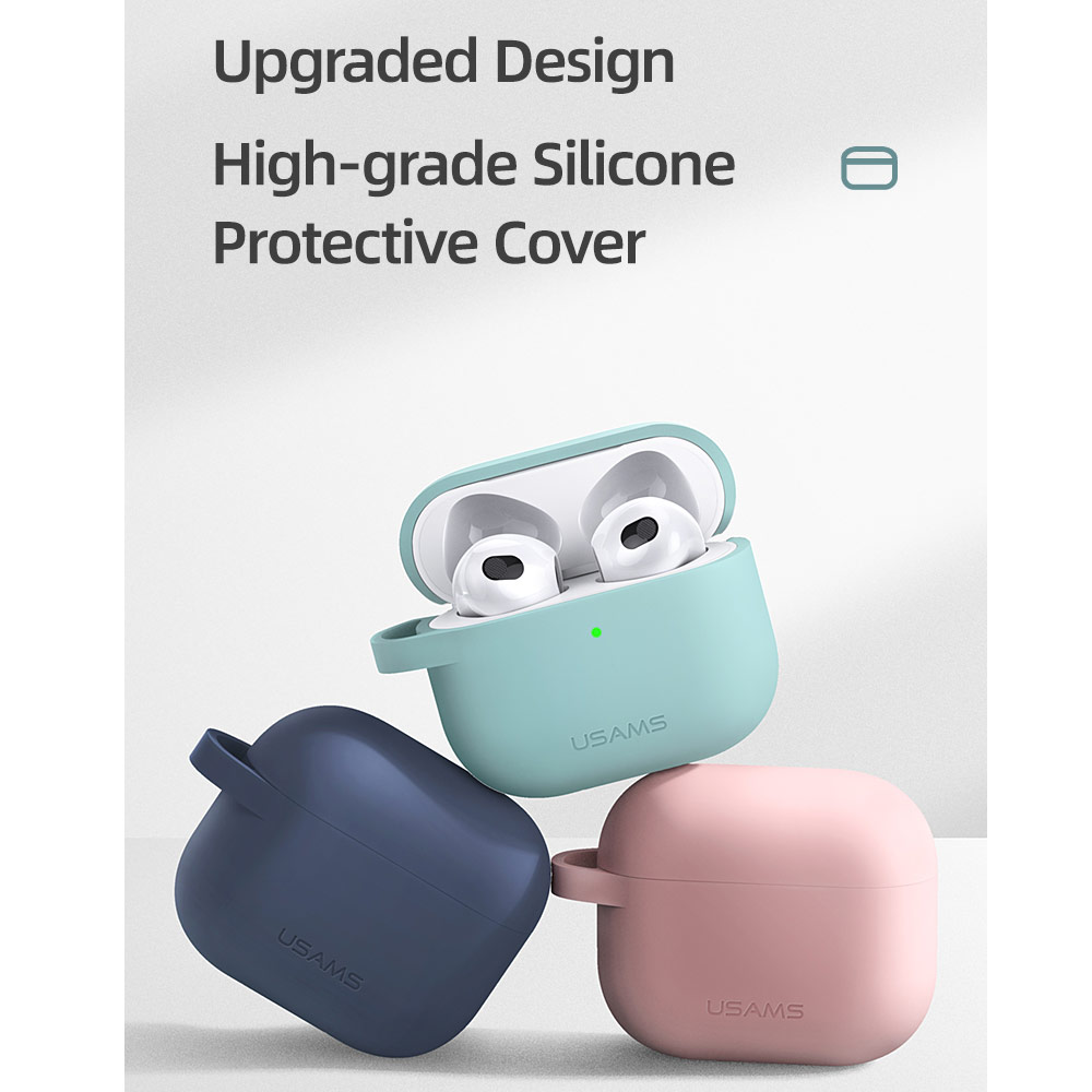 Picture of Apple Airpods 3 Case | USAMS Protective Case for AirPods 3 Liquid Silicone Case with Carabiner Hook (Black)