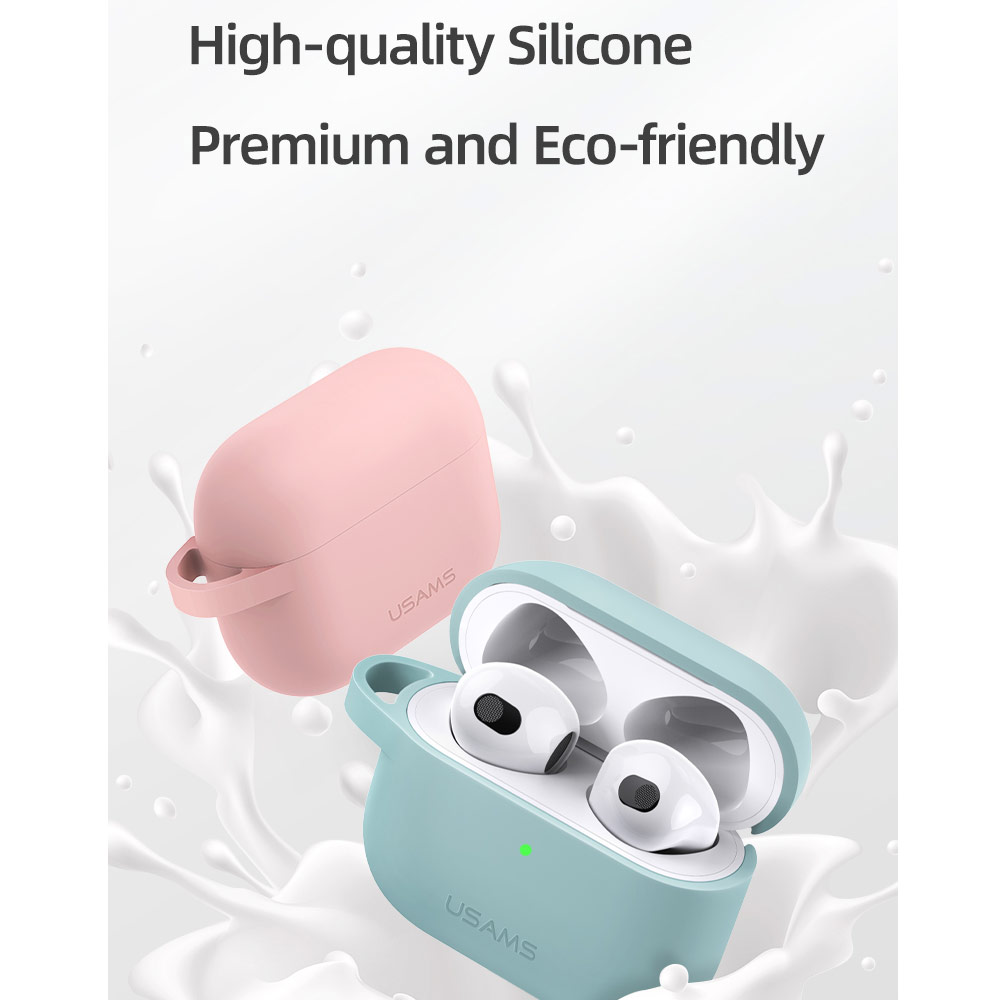 Picture of Apple Airpods 3 Case | USAMS Protective Case for AirPods 3 Liquid Silicone Case with Carabiner Hook (Black)