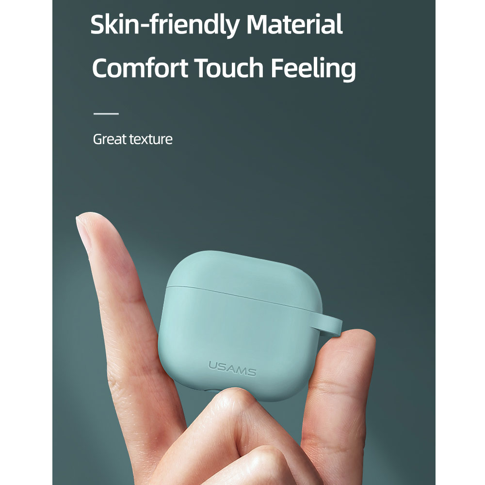 Picture of Apple Airpods 3 Case | USAMS Protective Case for AirPods 3 Liquid Silicone Case with Carabiner Hook (Black)