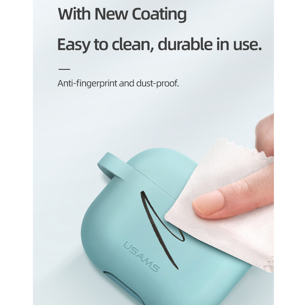 Picture of Apple Airpods 3 Case | USAMS Protective Case for AirPods 3 Liquid Silicone Case with Carabiner Hook (Black)