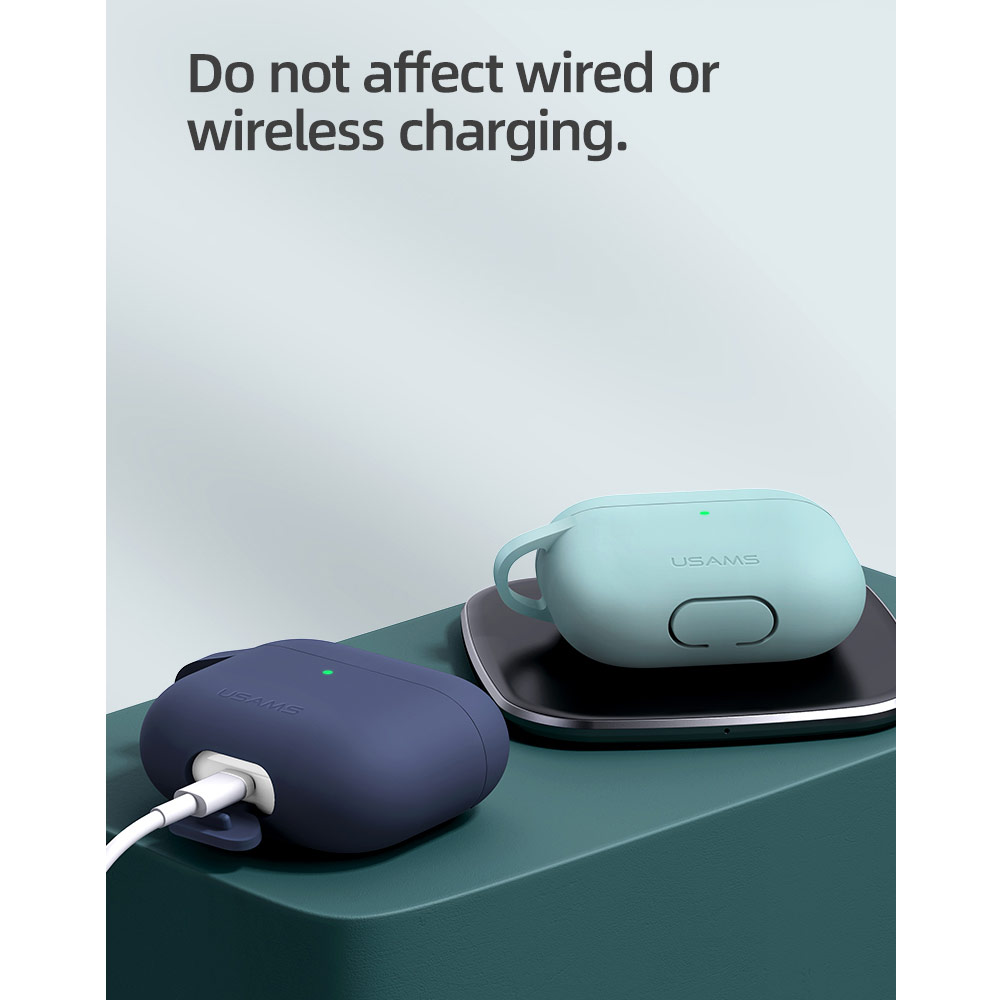 Picture of Apple Airpods 3 Case | USAMS Protective Case for AirPods 3 Liquid Silicone Case with Carabiner Hook (Black)