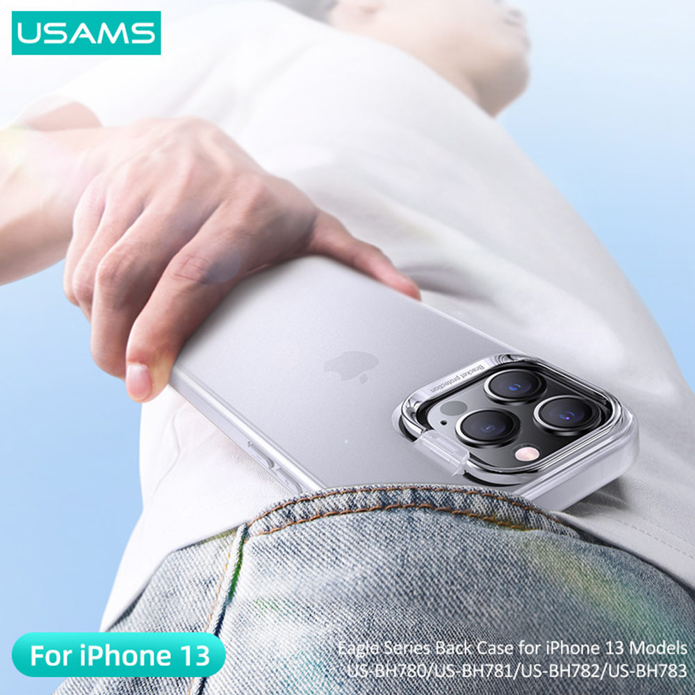Picture of Apple iPhone 13 Pro Max 6.7 Case | USAMS Eagle Series Camara Lens Protection Case Standable Case for iPhone 13 Pro Max 6.7 (Tinted White)
