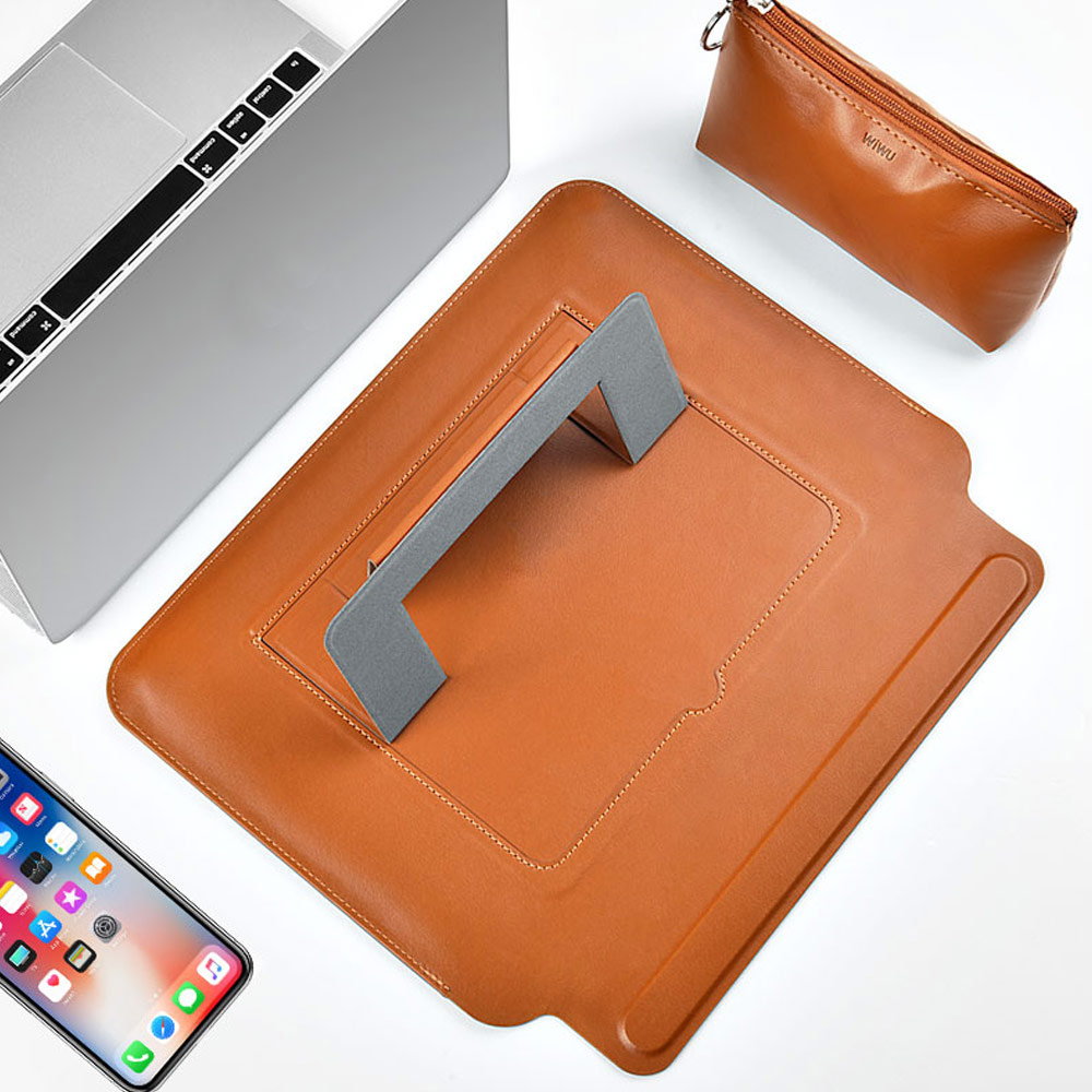 Picture of Apple Macbook Pro 14.2 2021 | WIWU Skin Pro Slim Stand PU Leather 2 in 1 Sleeve for Macbook Pro 16 M1 Pro M1 Max 2021 16 inches Laptop (Brown)