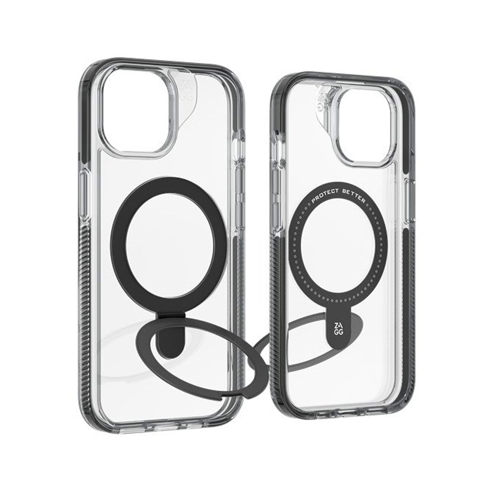 Picture of Apple iPhone 15 Plus 6.7 Case | Zagg Santa Cruz Snap Ring Stand Magnetic Drop Protection Case for iPhone 15 Plus 6.7 (Black)