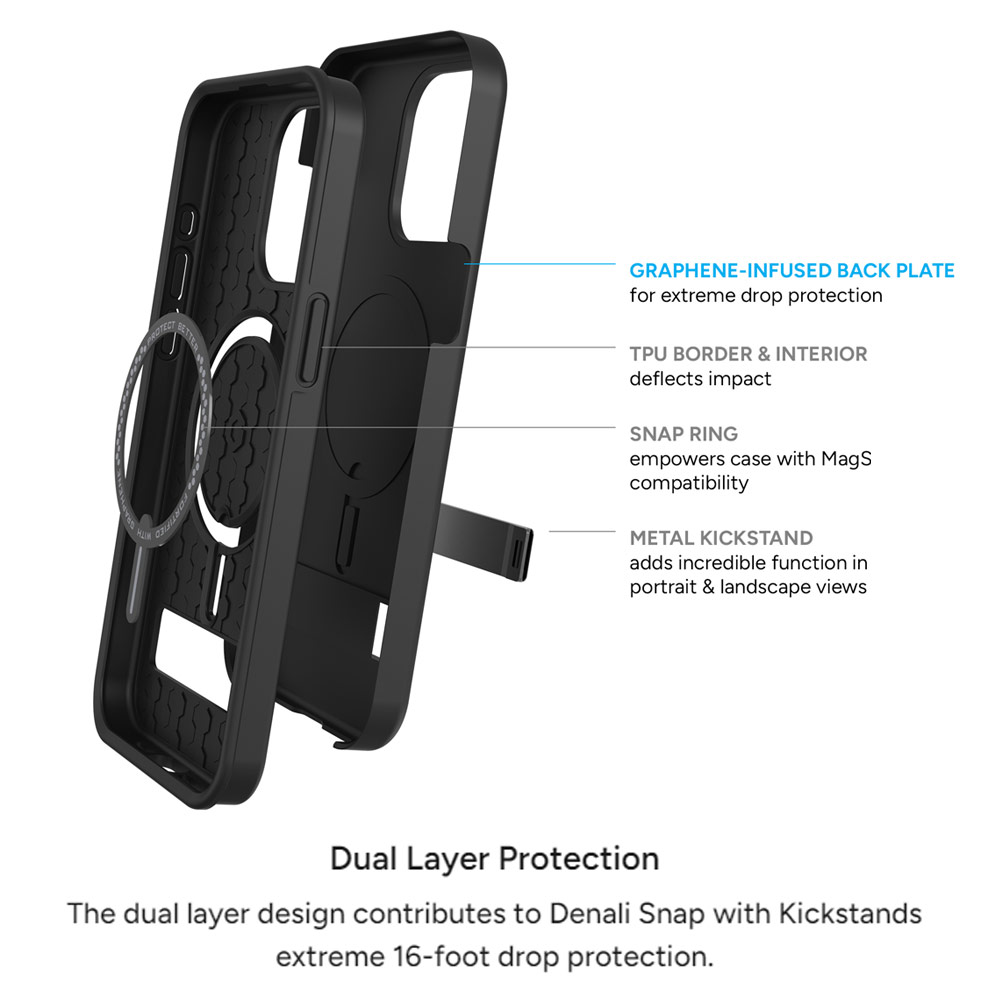 Picture of Apple iPhone 15 Pro Max 6.7 Case | Zagg Denali Snap Kickstand Magnetic Dual Layer Drop Protection Case for iPhone 15 Pro Max 6.7 (Blue)