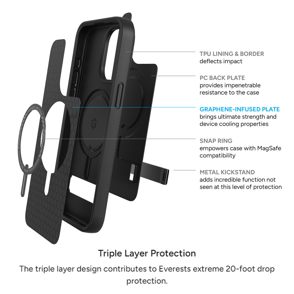 Picture of Apple iPhone 15 Pro Max 6.7 Case | Zagg Everest Snap Extreme Magnetic Non Slip Drop Protection Case with Kickstand for iPhone 15 Pro Max 6.7 (Gray)