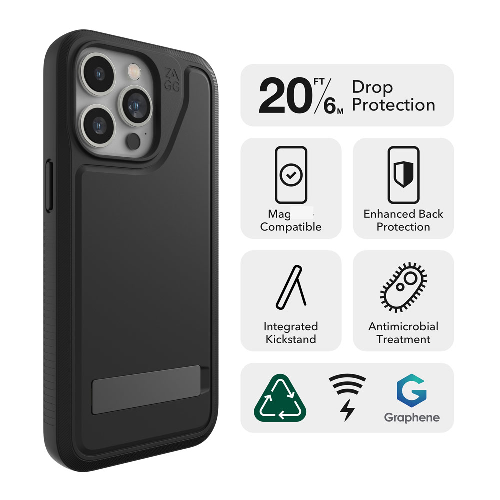Picture of Apple iPhone 15 Pro Max 6.7 Case | Zagg Everest Snap Extreme Magnetic Non Slip Drop Protection Case with Kickstand for iPhone 15 Pro Max 6.7 (Gray)