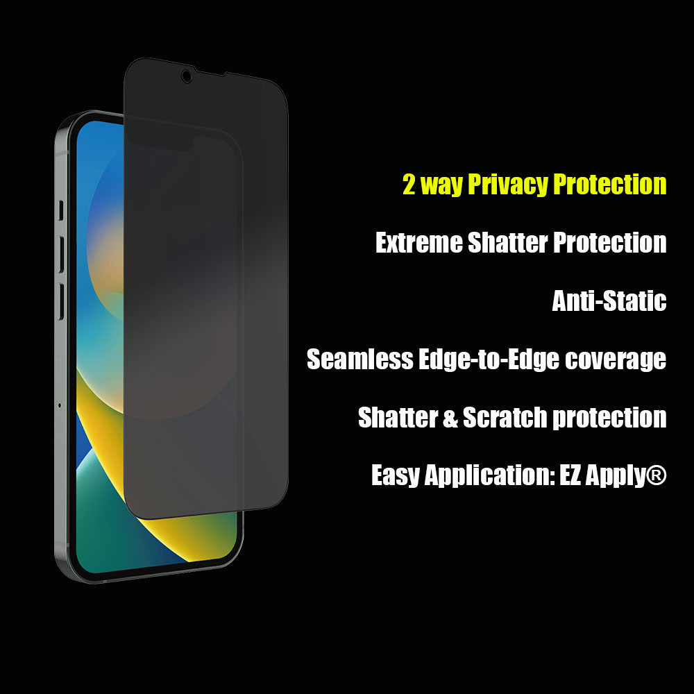Picture of Apple iPhone 14 6.1 Screen Protector | Zagg Glass Elite Edge Tempered Glass Screen Protector with Easy Installation Tray for iPhone 14 6.1 iPhone 13 6.1iPhone 13 Pro 6.1 (2 Way Privacy