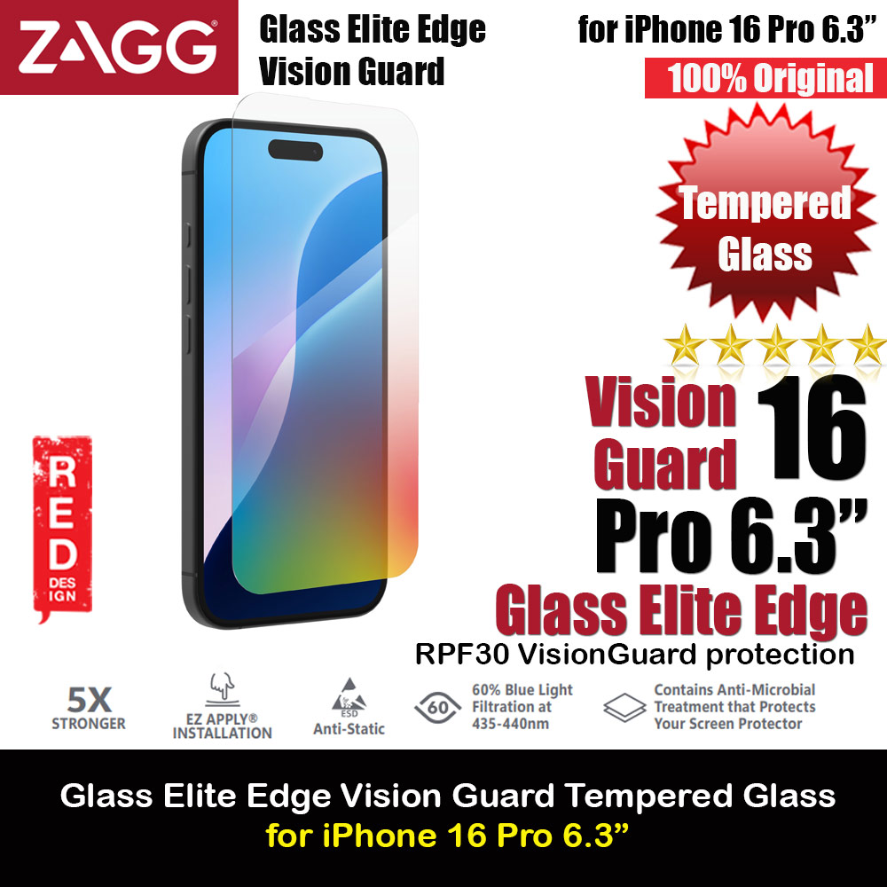 Picture of Zagg Glass Elite Edge Vision Guard Tempered Glass Screen Protector with Easy Installation Tray for iPhone 16 Pro 6.3 (Anti Blue Light) Apple iPhone 16 Pro 6.3- Apple iPhone 16 Pro 6.3 Cases, Apple iPhone 16 Pro 6.3 Covers, iPad Cases and a wide selection of Apple iPhone 16 Pro 6.3 Accessories in Malaysia, Sabah, Sarawak and Singapore 
