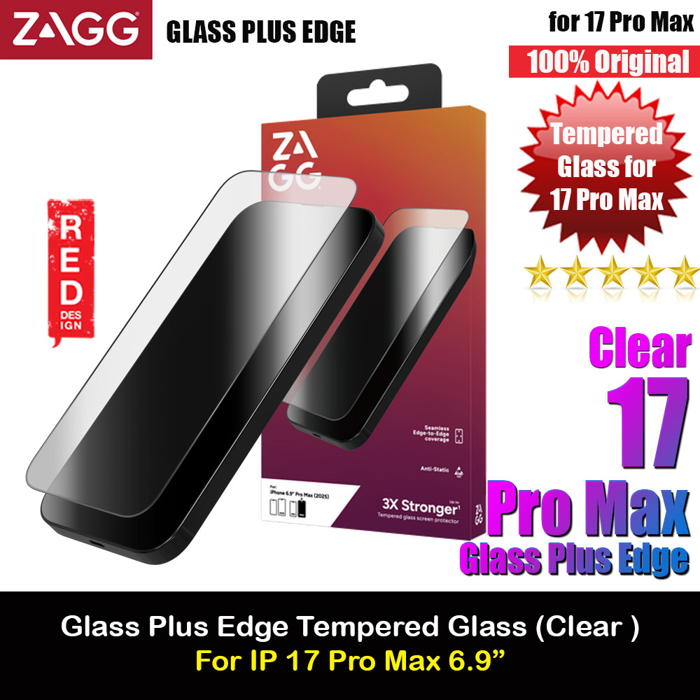 Picture of Zagg Glass Plus Edge Tempered Glass Screen Protector with Easy Installation Tray for iPhone 17 Pro Max 6.9 (Clear) Apple iPhone 17 Pro Max 6.9- Apple iPhone 17 Pro Max 6.9 Cases, Apple iPhone 17 Pro Max 6.9 Covers, iPad Cases and a wide selection of Apple iPhone 17 Pro Max 6.9 Accessories in Malaysia, Sabah, Sarawak and Singapore 