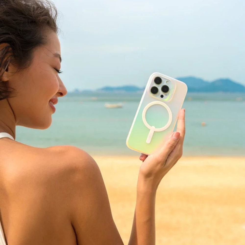 Picture of Apple iPhone 14 6.1 Case | Zagg Iridescent SnapSlim Design Improved Grip Drop Protection Anti Finger Print Magsafe Compatible Case for iPhone 14 6.1 (Iridescent Matte Clear)