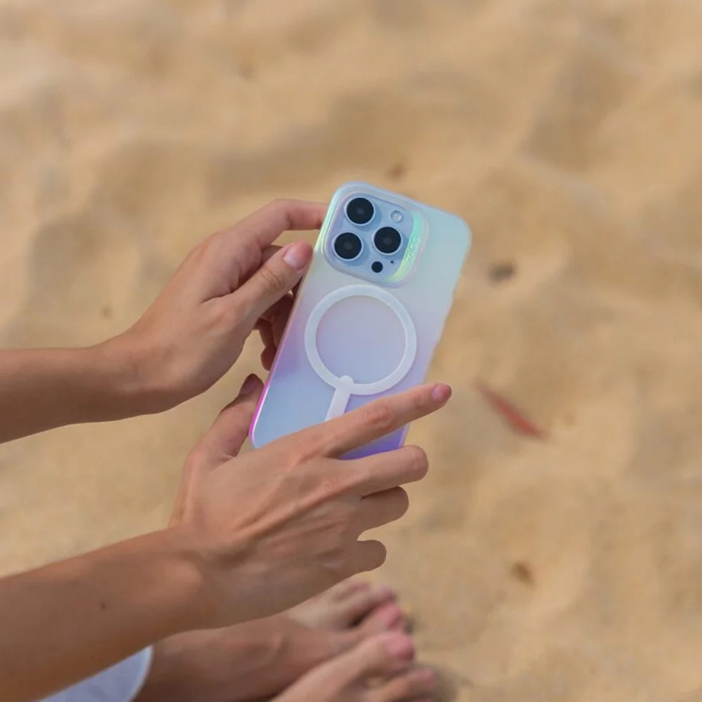 Picture of Apple iPhone 14 6.1 Case | Zagg Iridescent SnapSlim Design Improved Grip Drop Protection Anti Finger Print Magsafe Compatible Case for iPhone 14 6.1 (Iridescent Matte Clear)