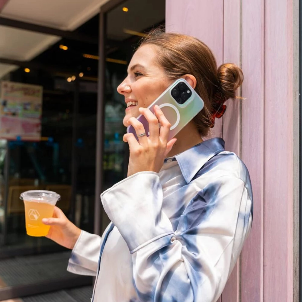 Picture of Apple iPhone 14 6.1 Case | Zagg Iridescent SnapSlim Design Improved Grip Drop Protection Anti Finger Print Magsafe Compatible Case for iPhone 14 6.1 (Iridescent Matte Clear)