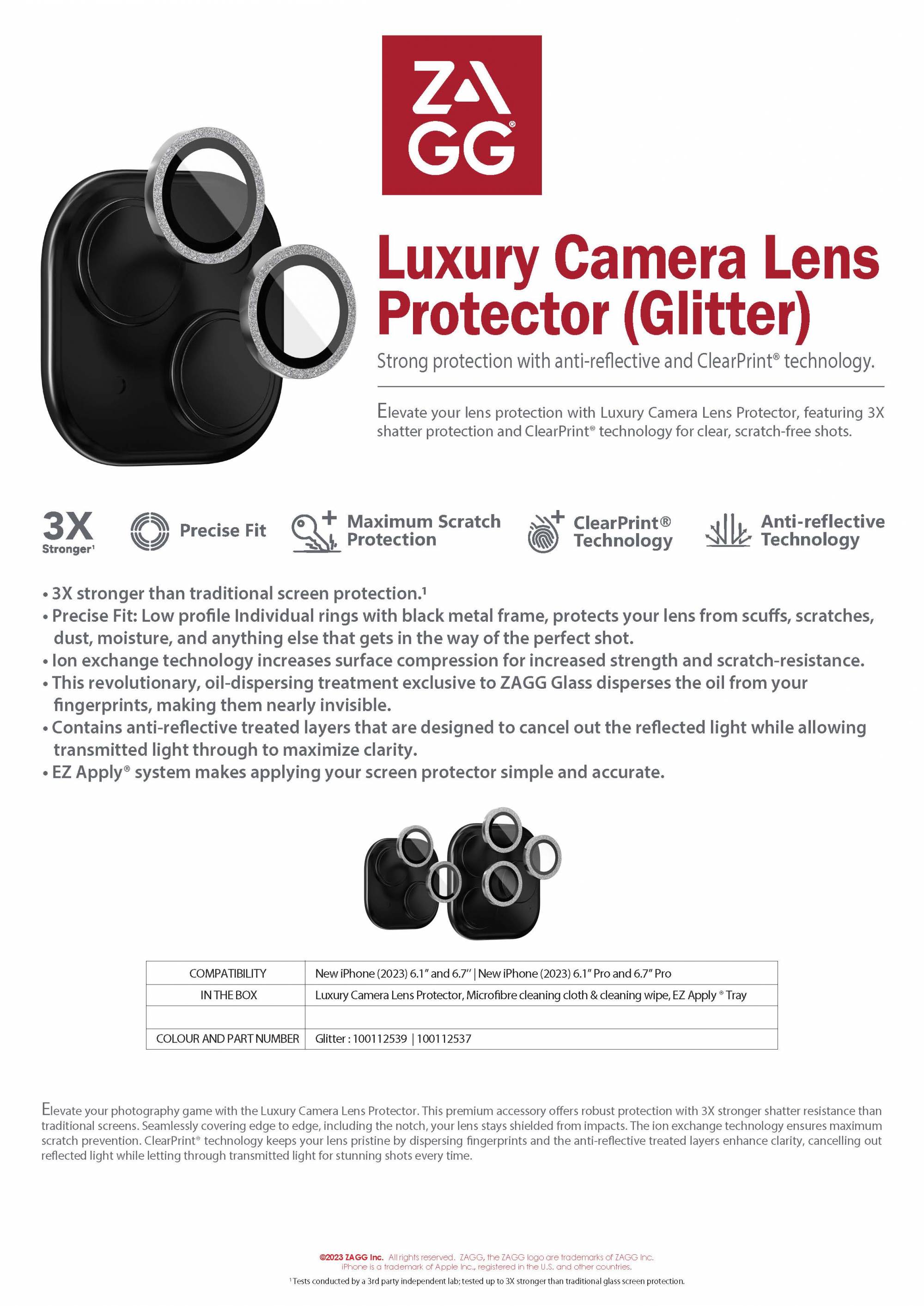 Picture of Apple iPhone 15 Pro 6.1  | ZAGG Glass Luxury Camera Lens Frame Protector For IPhone 15 Pro Max 6.7 15 Pro 6.1 (Glitter)